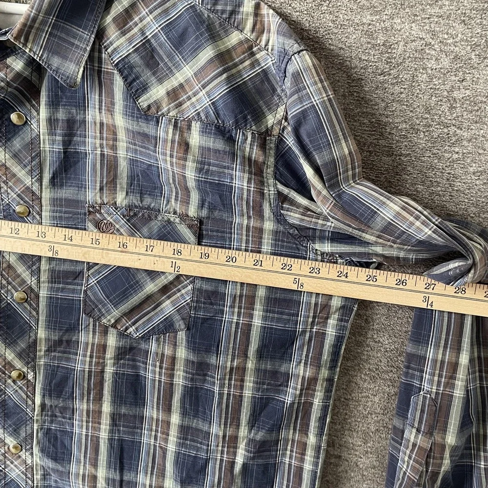 Vtg Wrangler Shirt Mens Medium Blue‎ Plaid Long Sleeve Pearl Snap Western Cowboy